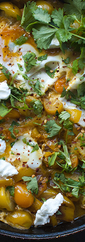 Yellow tomatoes shakshuka